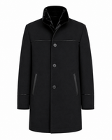 Maximilian 35" Men's Black Dyed Sheared Mink Reversible to Navy Wool Blend Coat