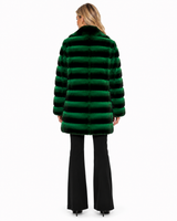 One-of-a-Kind  35" Emeral Green Dyed Horizontal Chinchilla Coat