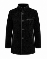 Maximilian 33" Black Dyed Swakara Lamb Men's Peacoat with Leather Trim