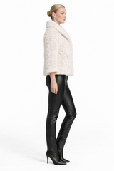 Bleach White Floral Mink Jacket with Suede Inserts -23"