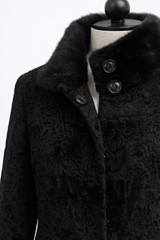 Archive & Vintage Black Swakara Lamb Coat with Black Mink Stand Collar- 35"
