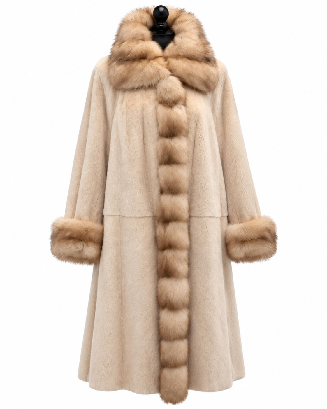 Archive & Vintage 39" Beige Mink Coat with Sable Trim
