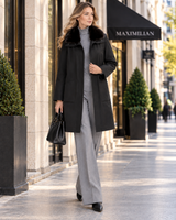 Maximilian 34" Black Water-Repellent Silk Coat with Mink Collar & Sheared Mink Liner