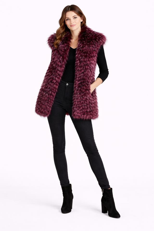 Magnolia Dyed Feathered Silver Fox Vest-32"