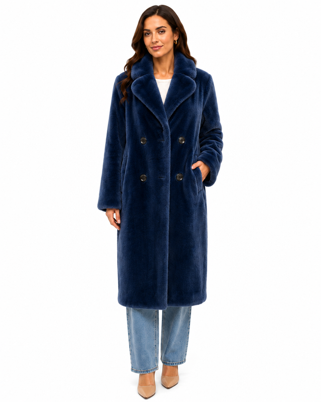 One-of-a-Kind 43" Deep Blue Notch Collar Coat with 1/2 Belt