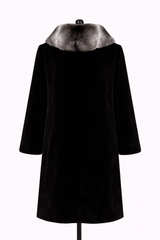 Archive & Vintage Black dyed Sheared Mink Coat with Chinchilla Collar
