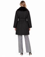 Maximilian 34" Black Water-Repellent Silk Coat with Mink Collar & Sheared Mink Liner
