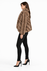 22” Tortora Russian Sable Chevron Jacket with Tuxedo Collar