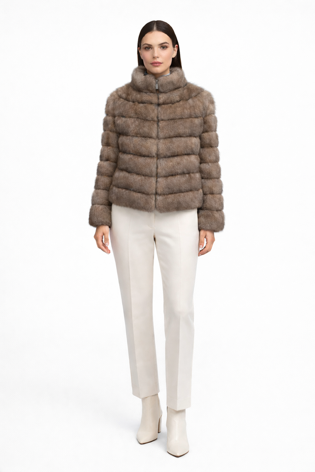 Tortora Dyed Russian Sable Zipper Jacket - 24"