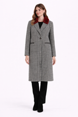 Black & White Houndstooth Wool Blend coat with Mink Trim-41"