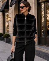 Black Cashmere Hoodie & Ranch Mink Vest Set-22"