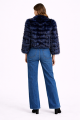 FEATHERED HORIZONTAL DYED SILVER FOX BOLERO=22"