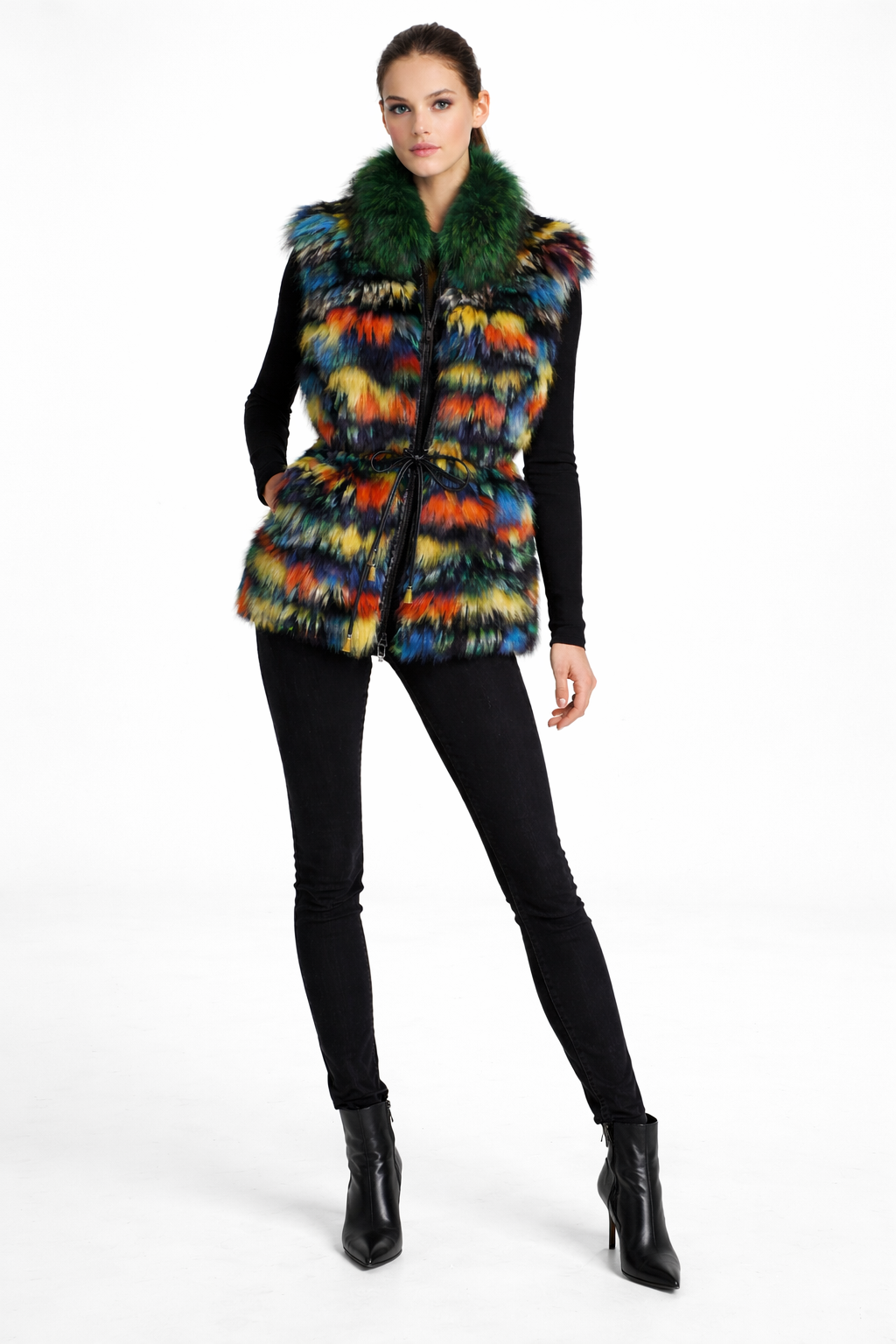 Multicolor Fox & Raccoon Fur Vest- 24"