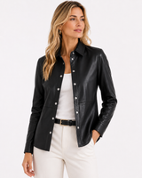 Maximilian Slim Fit Leather Snap Shirt in Lamb leather