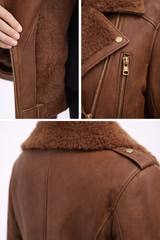 Chestnut Dyed Shearling Lamb Moto Jacket