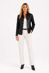 Maximilian Slim Fit Leather Snap Shirt in Lamb leather