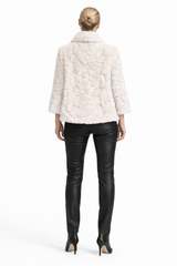 Bleach White Floral Mink Jacket with Suede Inserts -23"