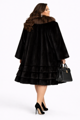 Plus Size Blackglama Mink Swing Coat with Barguzin Sable Tuxedo Collar-39"