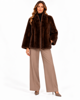 Maximilian 25" Demibuff Mink V-neck Jacket with Leather Belt