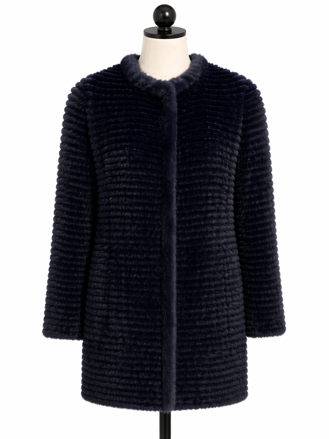 Archive & Vintage Navy Layered Mink Reversible to Rex Rabbit layer Collarless Jacket-  Maximilian