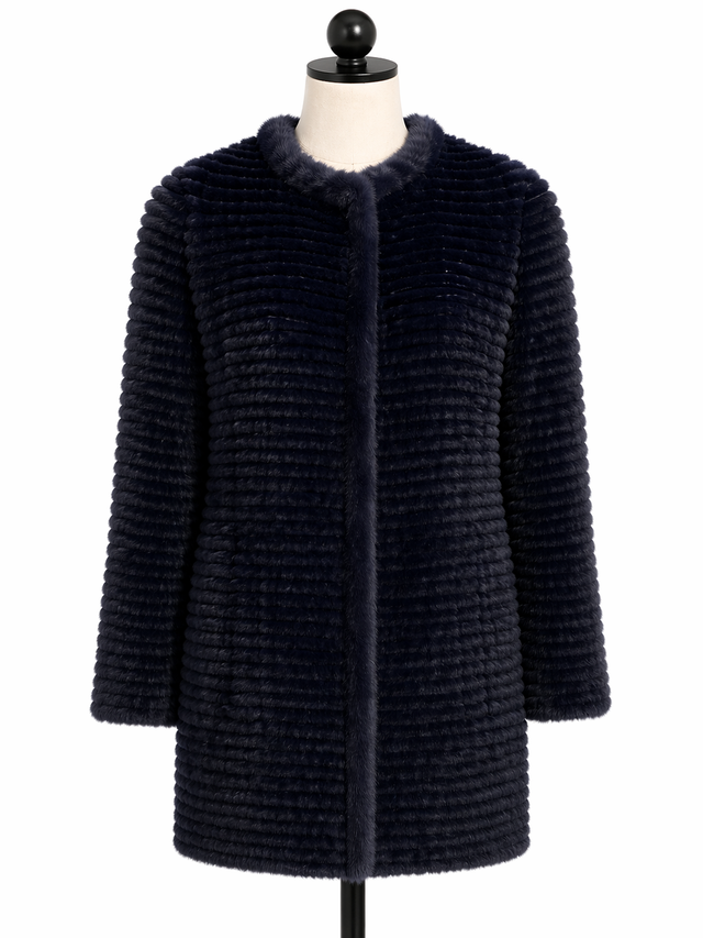 Archive & Vintage Navy Layered Mink Reversible to Rex Rabbit layer Collarless Jacket-  Maximilian