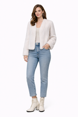 White Mink Jacket with Moder V Neck - 22"