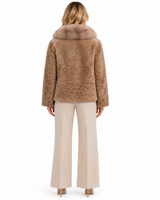 One-of-a-Kind 23" Caramel Dyed Swakara Lamb Jacket with Russian Sable Notch Collar