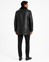Men's 33" Reversible Black Leather Jacket with Sheared Rabbit & Mink Shirt collar