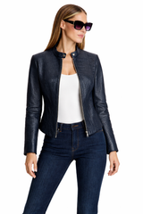 Croc -Embossed  Leather with Stand CollarJacket- Maximilian