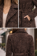 Cappuccino Dyed Lamb Belted Coat with Notch Collar