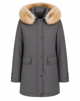 Grey Fur-Trim Parka with Rabbit Lining