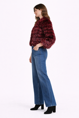 FEATHERED HORIZONTAL DYED SILVER FOX BOLERO=22"