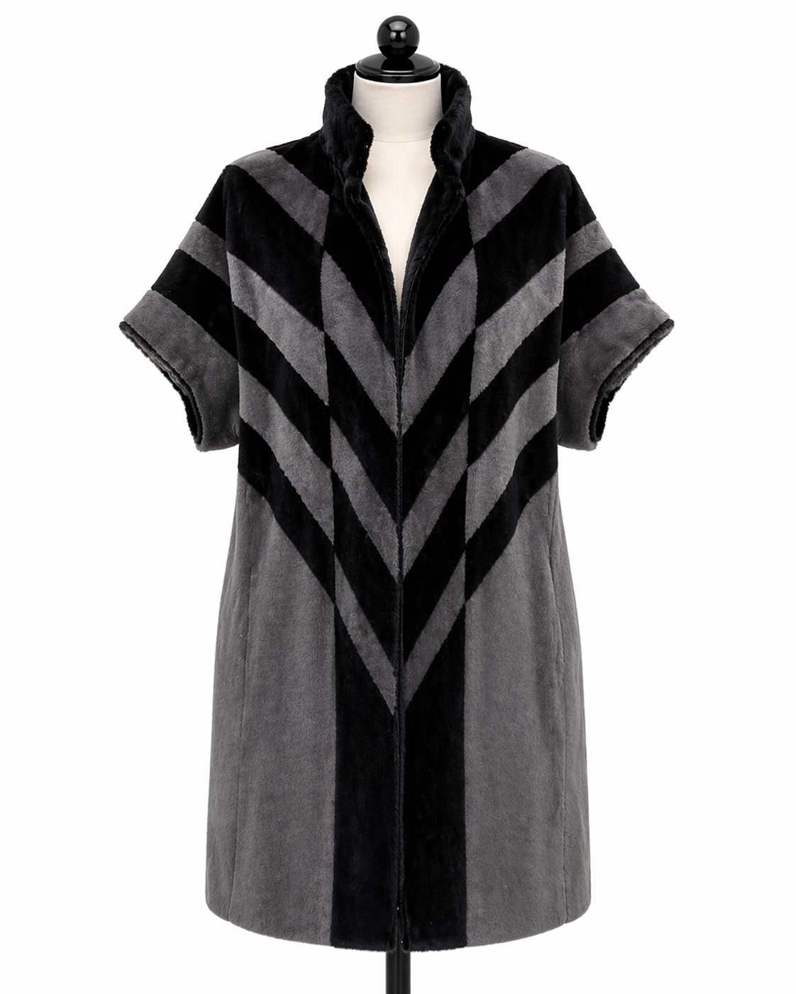 Dyed Sheared Mink & Cashmere Tunic – Black Dyed Pattern, 39"- Rindi