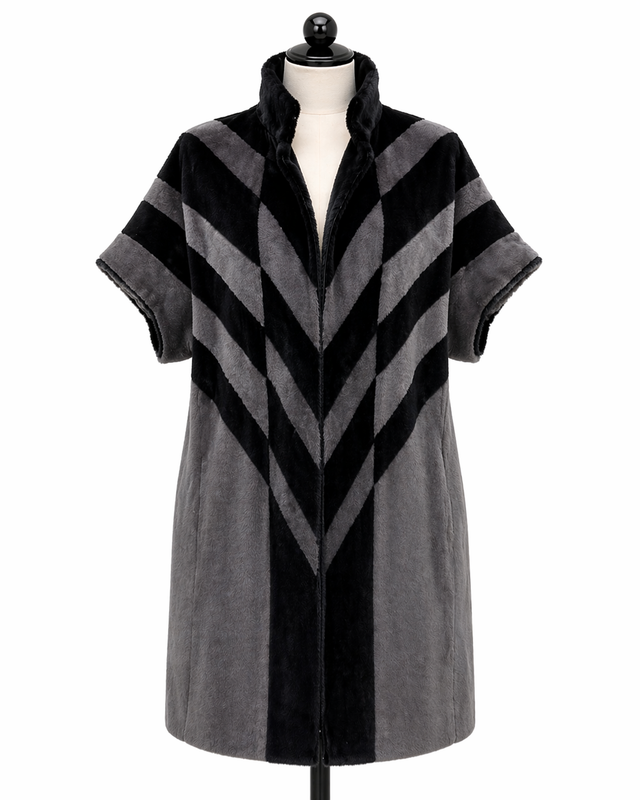 Dyed Sheared Mink & Cashmere Tunic – Black Dyed Pattern, 39"- Rindi