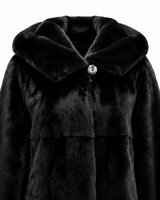 Maximilian 50" Black Dyed Mink Coat with Hood & Leather Belt