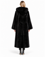 Maximilian 50" Black Dyed Mink Coat with Hood & Leather Belt