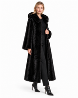 Maximilian 50" Black Dyed Mink Coat with Hood & Leather Belt