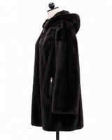 Archive & Vintage 32" Black Mink Jacket with Hood and Zipper Front