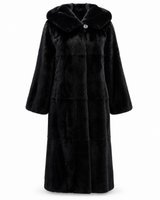 Maximilian 50" Black Dyed Mink Coat with Hood & Leather Belt