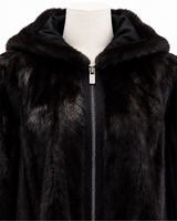 Archive & Vintage 32" Black Mink Jacket with Hood and Zipper Front