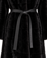 Maximilian 50" Black Dyed Mink Coat with Hood & Leather Belt