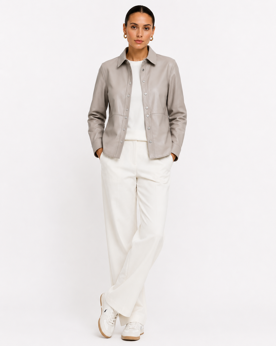 Maximilian Slim Fit Leather Snap Shirt in Lamb Leather