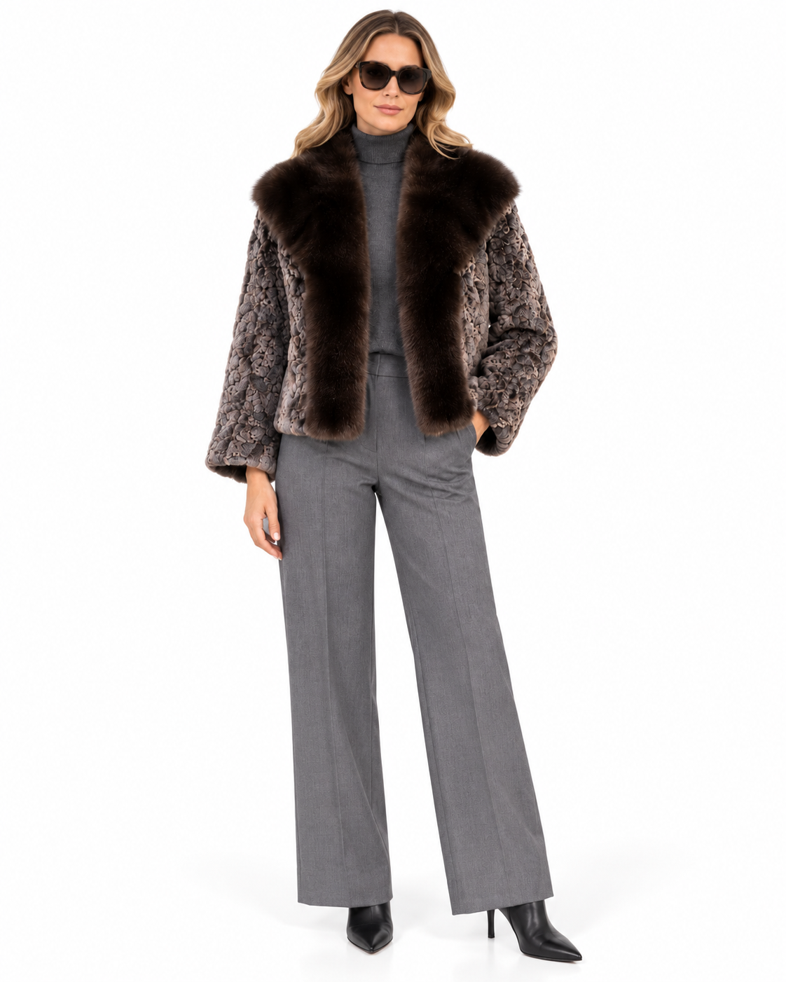 Maximilian One-of-a-Kind 24" Grey dyed Lamb & Mink Cardigan Jacket