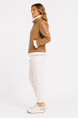 Maximilian Whiskey & White Shearling Lamb Aviator Jacket