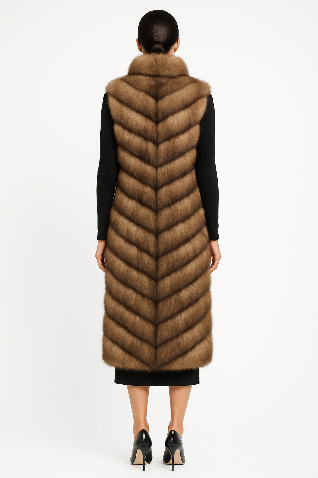 47" CHEVERON RUSSIAN SABLE VEST WITH ZIPPER