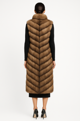 CHEVERON RUSSIAN SABLE VEST WITH ZIPPER