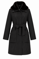 Maximilian 34" Black Water-Repellent Silk Coat with Mink Collar & Sheared Mink Liner