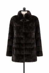 Archive & Vintage Black Horizontal Mink Jacket with Stand Collar- 32"