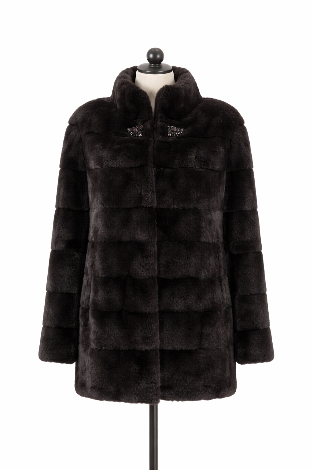 Archive & Vintage Black Horizontal Mink Jacket with Stand Collar- 32"