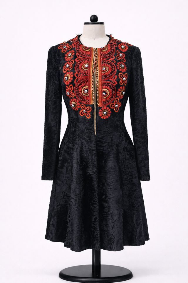 Archive & Vintage Black Broadtail Coat with Embroidered Bodice
